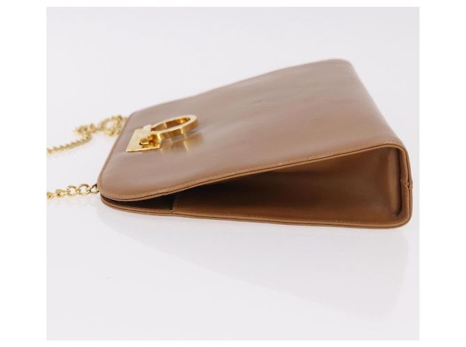 Borsa a tracolla Salvatore Ferragamo Gancini con catena in pelle marrone oro Auth 191749 - vista 4