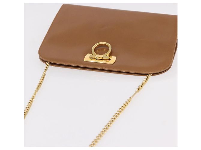 Borsa a tracolla Salvatore Ferragamo Gancini con catena in pelle marrone oro Auth 191749 - vista 6