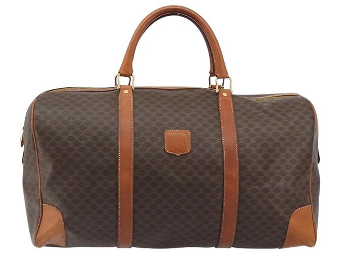 Céline Borsa Boston CELINE Macadam Canvas PVC Pelle Marrone Oro Auth 186569 D'oro - vista 13