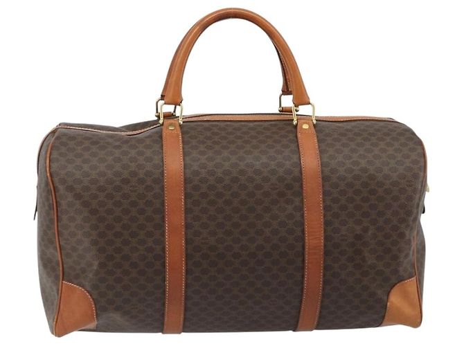 Céline Borsa Boston CELINE Macadam Canvas PVC Pelle Marrone Oro Auth 186569 D'oro - vista 2