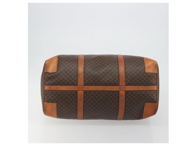 Céline Borsa Boston CELINE Macadam Canvas PVC Pelle Marrone Oro Auth 186569 D'oro - vista 5