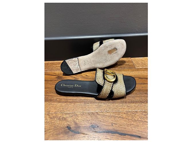 Dior Sandali Slide 30 Montaigne in Paglia 38 Nero Beige D'oro - vista 10