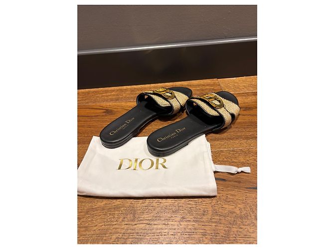 Dior Sandali Slide 30 Montaigne in Paglia 38 Nero Beige D'oro - vista 5