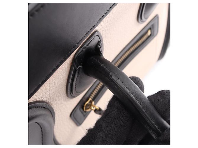 Céline Borsa Tote Celine Luggage Micro Shopper Nero Rosa Beige - vista 10