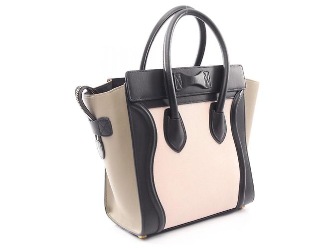 Céline Borsa Tote Celine Luggage Micro Shopper Nero Rosa Beige - vista 2