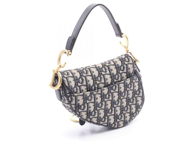 Borsa Saddle Christian Dior in blu navy e beige - vista 2