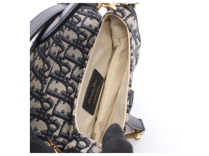 Borsa Saddle Christian Dior in blu navy e beige - vista 3