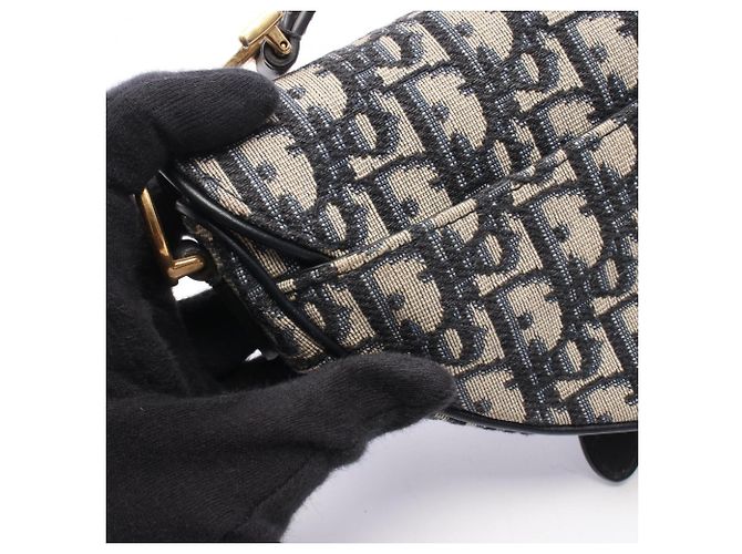 Borsa Saddle Christian Dior in blu navy e beige - vista 5