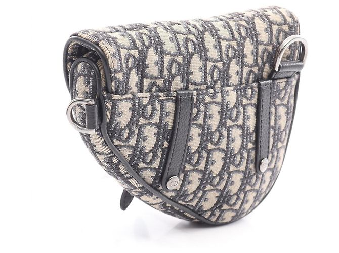 Christian Dior Dior Oblique Saddle Bag Mini Nero Crudo Blu navy - vista 2