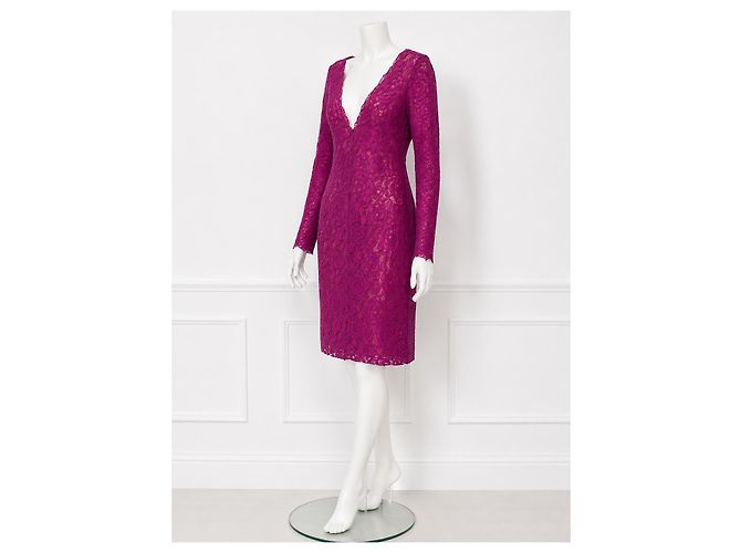 Vera Wang Vestido de Encaje Morado Púrpura - vista 2