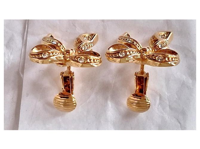 Mai indossati - Orecchini con fiocco DIOR - con clip Bianco D'oro Gold hardware - vista 8