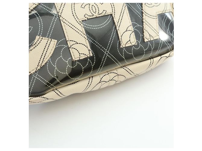 Chanel Camellia Coco Mark Handbag Pouch Schwarz Weiß - Ansicht 8