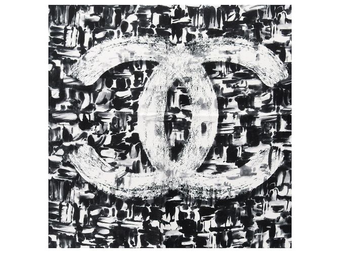 Pañuelo de seda Chanel Coco Mark Negro Blanco - vista 5