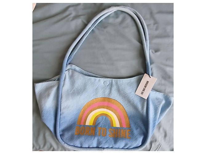 Autre Marque Borsa Tote in Cotone Virginie Darling Born to Shine Rosa Bianco Blu D'oro Giallo - vista 9