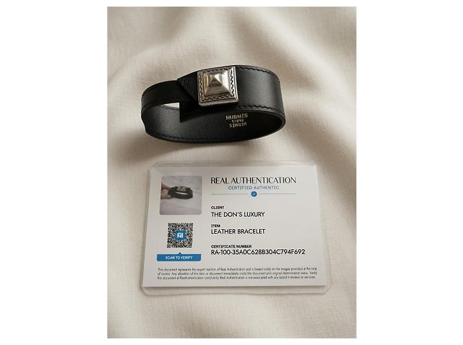 Hermès Pulsera Collier de Chien de cuero negro y plata - vista 2