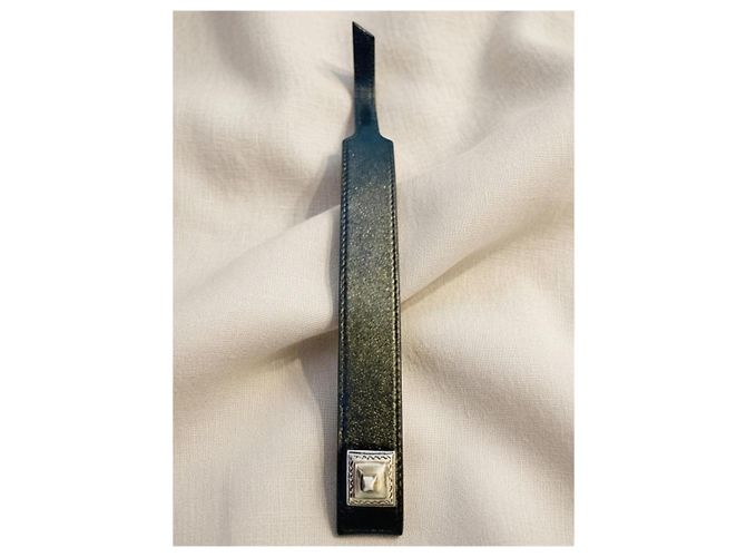 Hermès Pulsera Collier de Chien de cuero negro y plata - vista 5