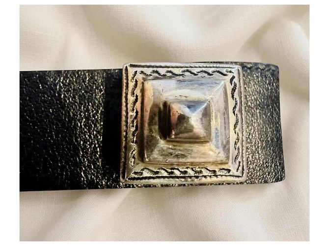 Hermès Pulsera Collier de Chien de cuero negro y plata - vista 6