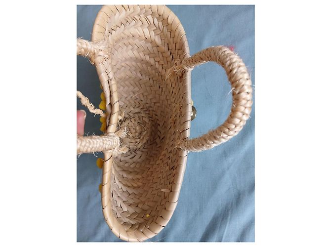 Autre Marque Cesto de palha trançada com pompons amarelos - vista 5
