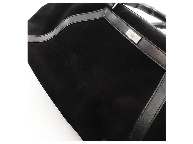 Borsa Gucci Bamboo nera in scamosciato e pelle Nero - vista 10