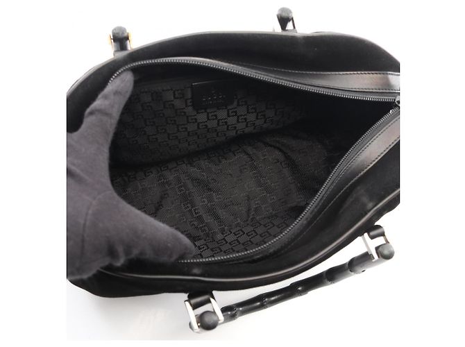 Borsa Gucci Bamboo nera in scamosciato e pelle Nero - vista 3