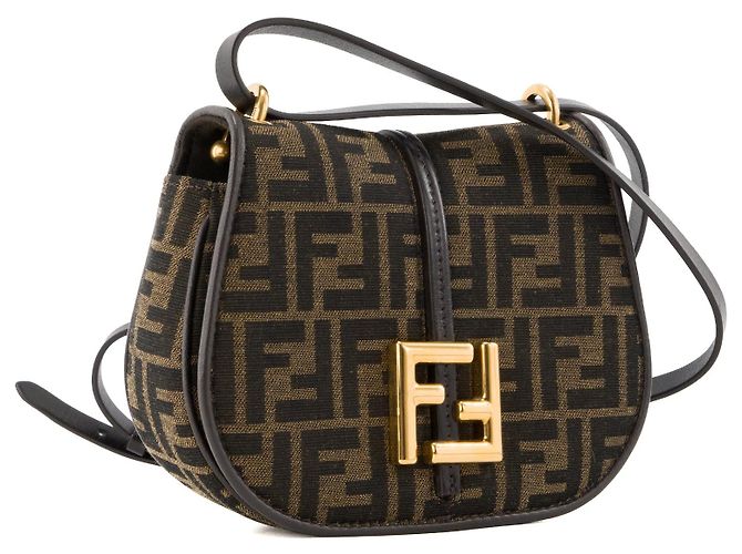 FENDI - Borsa a tracolla C'Mon PM in tela monogrammata e pelle liscia marrone - vista 2