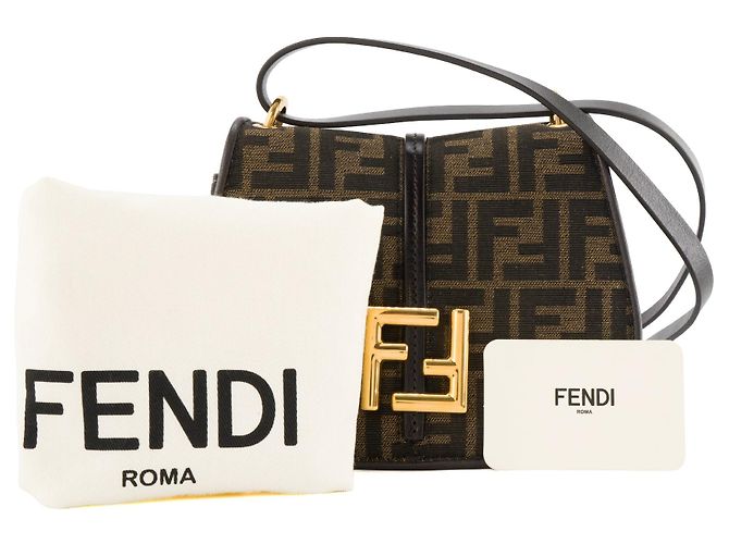 FENDI - Borsa a tracolla C'Mon PM in tela monogrammata e pelle liscia marrone - vista 6