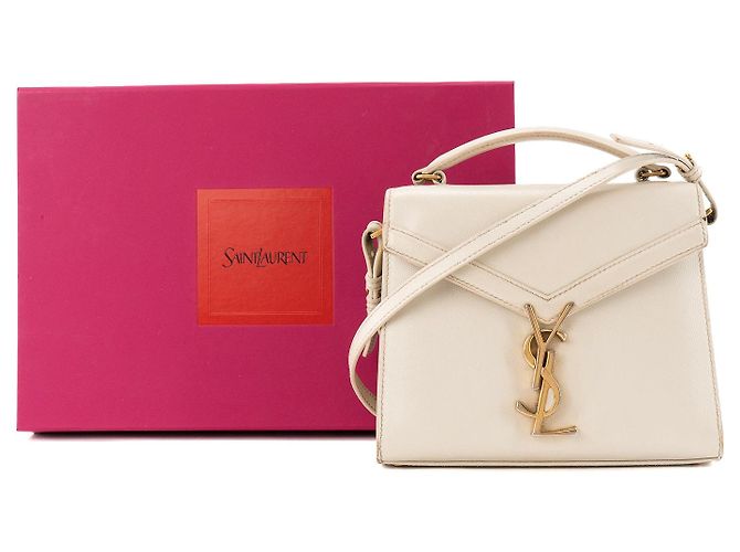 SAINT LAURENT - Borsa a tracolla Cassandra mini Top Handle in pelle granulata beige - vista 12