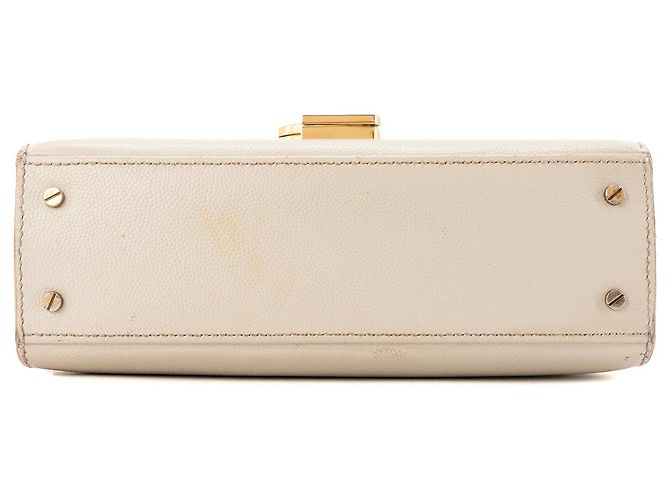 SAINT LAURENT - Borsa a tracolla Cassandra mini Top Handle in pelle granulata beige - vista 4