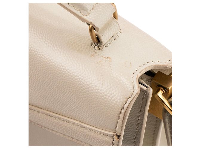 SAINT LAURENT - Borsa a tracolla Cassandra mini Top Handle in pelle granulata beige - vista 6