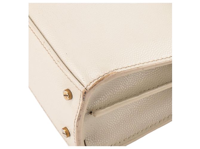 SAINT LAURENT - Borsa a tracolla Cassandra mini Top Handle in pelle granulata beige - vista 7