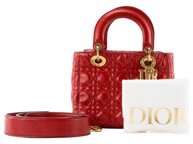 DIOR - Borsa a tracolla Lady Dior Small in pelle stropicciata rossa Rosso - vista 10