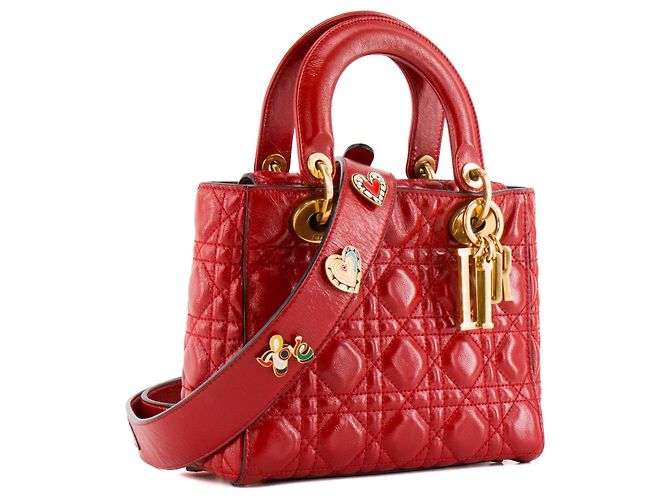 DIOR - Borsa a tracolla Lady Dior Small in pelle stropicciata rossa Rosso - vista 2