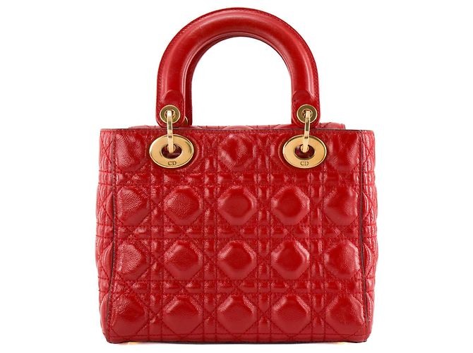 DIOR - Borsa a tracolla Lady Dior Small in pelle stropicciata rossa Rosso - vista 3