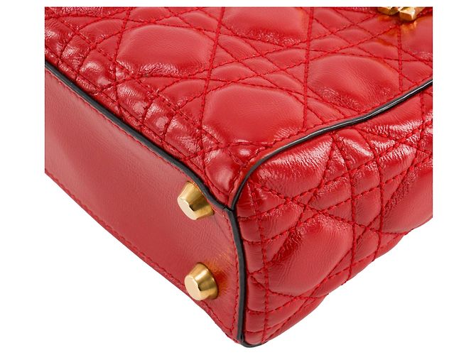 DIOR - Borsa a tracolla Lady Dior Small in pelle stropicciata rossa Rosso - vista 6