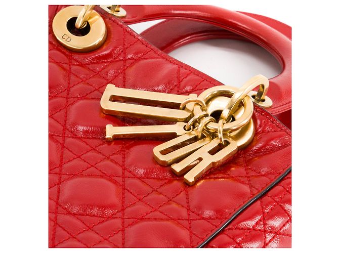 DIOR - Borsa a tracolla Lady Dior Small in pelle stropicciata rossa Rosso - vista 7