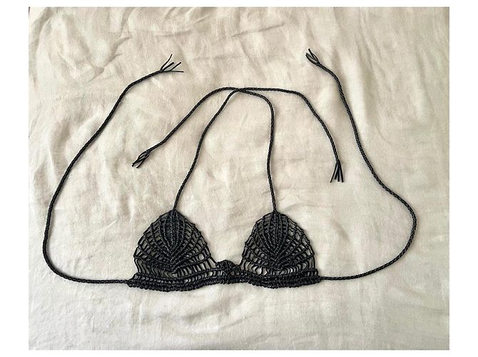 Autre Marque Top de bikini de cuero trenzado negro - vista 10