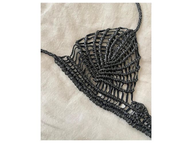 Autre Marque Top de bikini de cuero trenzado negro - vista 4