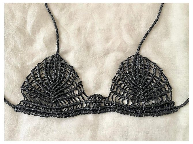 Autre Marque Top de bikini de cuero trenzado negro - vista 8