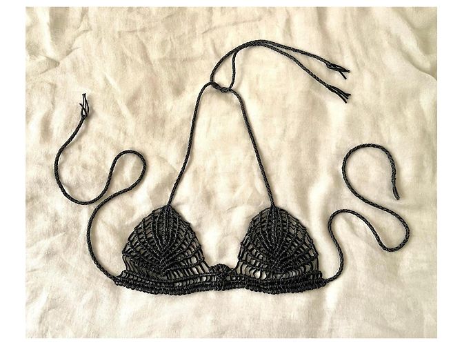 Autre Marque Top de bikini de cuero trenzado negro - vista 9