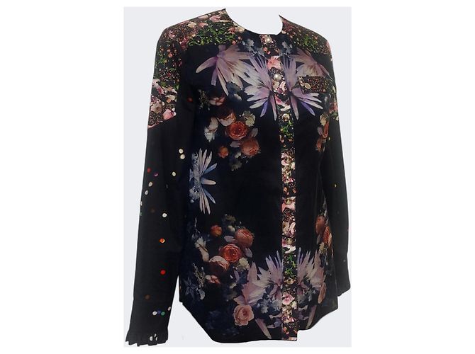 Givenchy Camicia Nera in Cotone Trasparente Stampa Confetti Floreali Nero Multicolore - vista 2