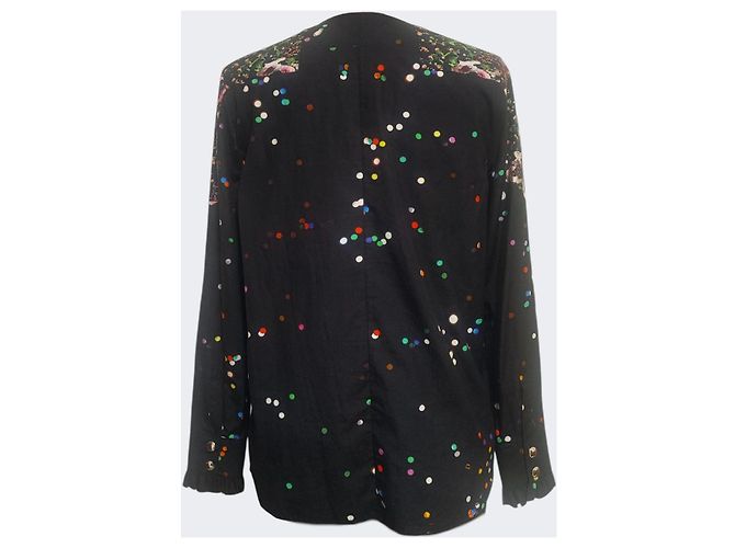 Givenchy Camicia Nera in Cotone Trasparente Stampa Confetti Floreali Nero Multicolore - vista 3