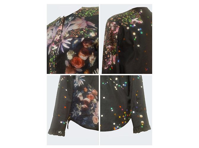 Givenchy Camicia Nera in Cotone Trasparente Stampa Confetti Floreali Nero Multicolore - vista 5