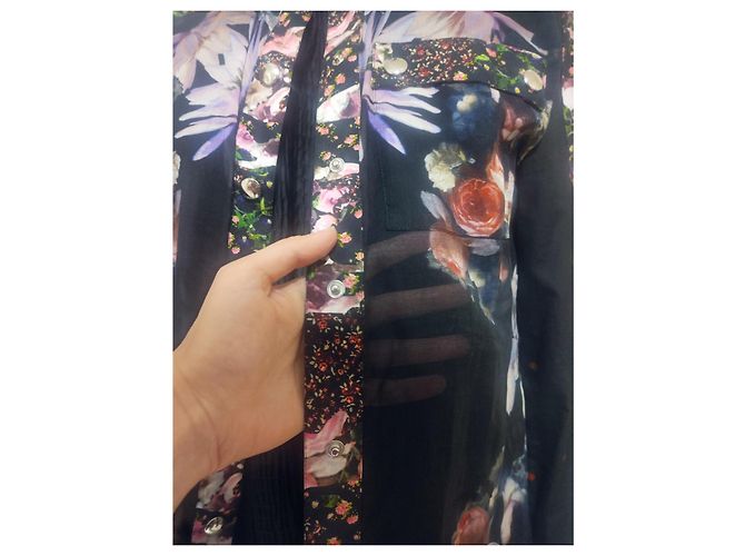 Givenchy Camicia Nera in Cotone Trasparente Stampa Confetti Floreali Nero Multicolore - vista 6
