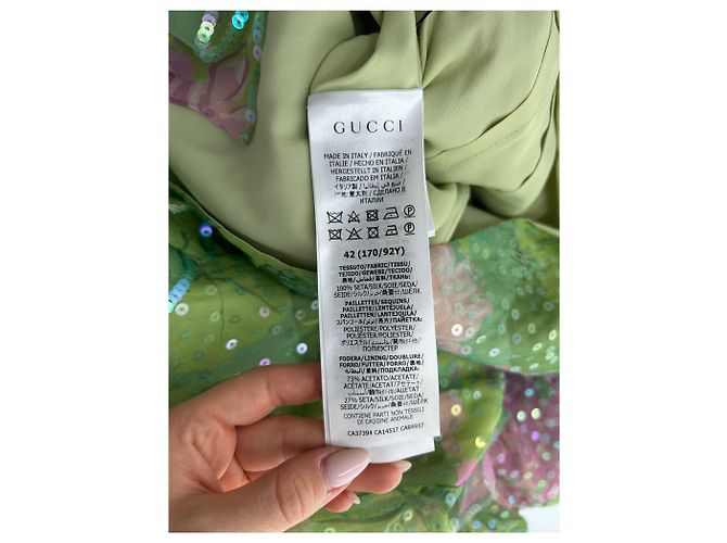 Gucci Abito in seta e paillettes Verde - vista 7