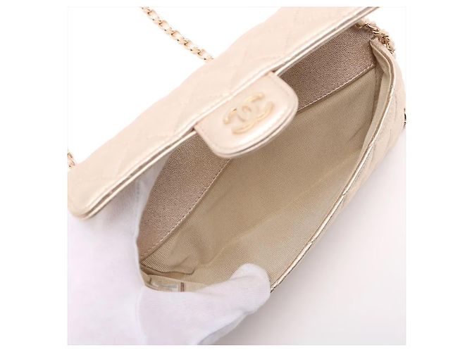 Borsa a tracolla Chanel in pelle dorata D'oro - vista 8