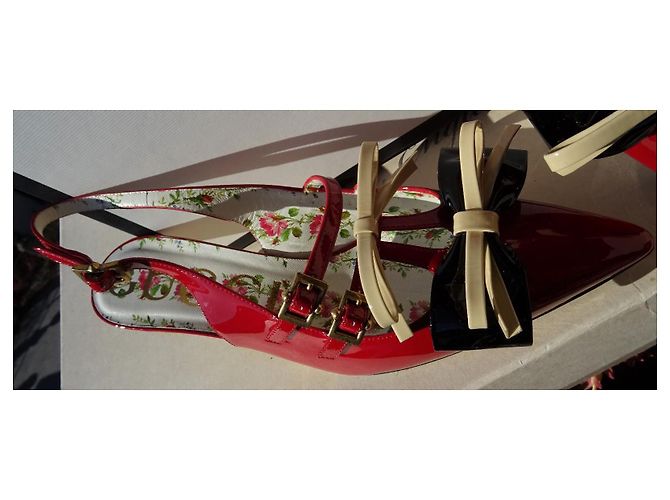 Gucci Rote Lackleder Slingback Pumps Größe 37 Schwarz Weiß - Ansicht 3