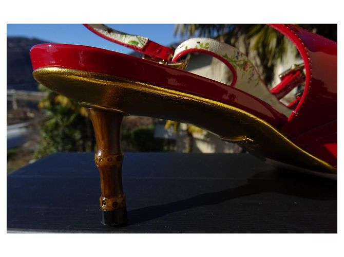 Gucci Rote Lackleder Slingback Pumps Größe 37 Schwarz Weiß - Ansicht 4
