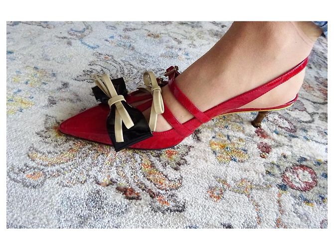 Gucci Rote Lackleder Slingback Pumps Größe 37 Schwarz Weiß - Ansicht 6