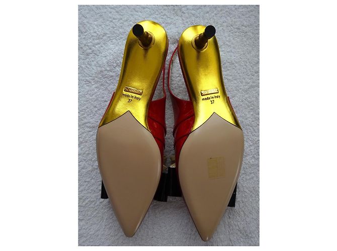 Gucci Rote Lackleder Slingback Pumps Größe 37 Schwarz Weiß - Ansicht 7