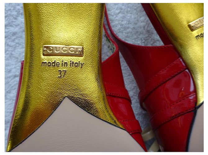 Gucci Rote Lackleder Slingback Pumps Größe 37 Schwarz Weiß - Ansicht 8
